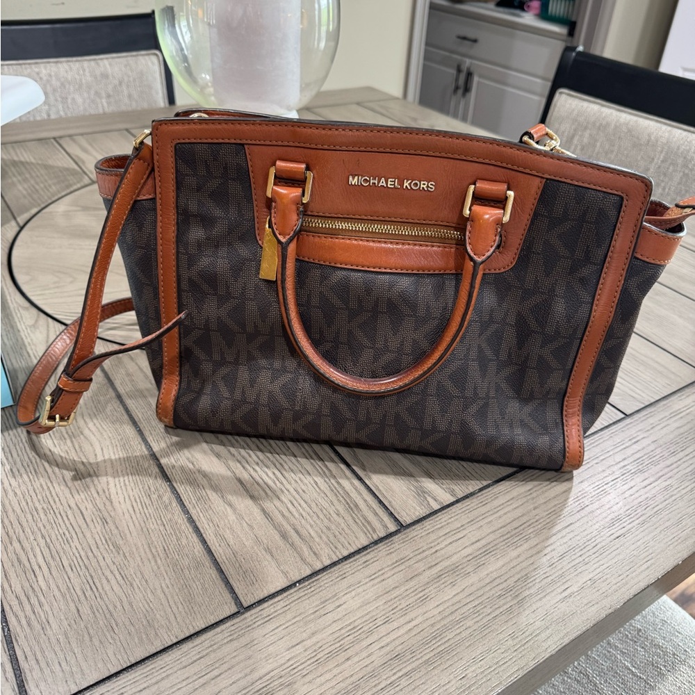 Michael Kors Brown Satchel with Signature Monogram